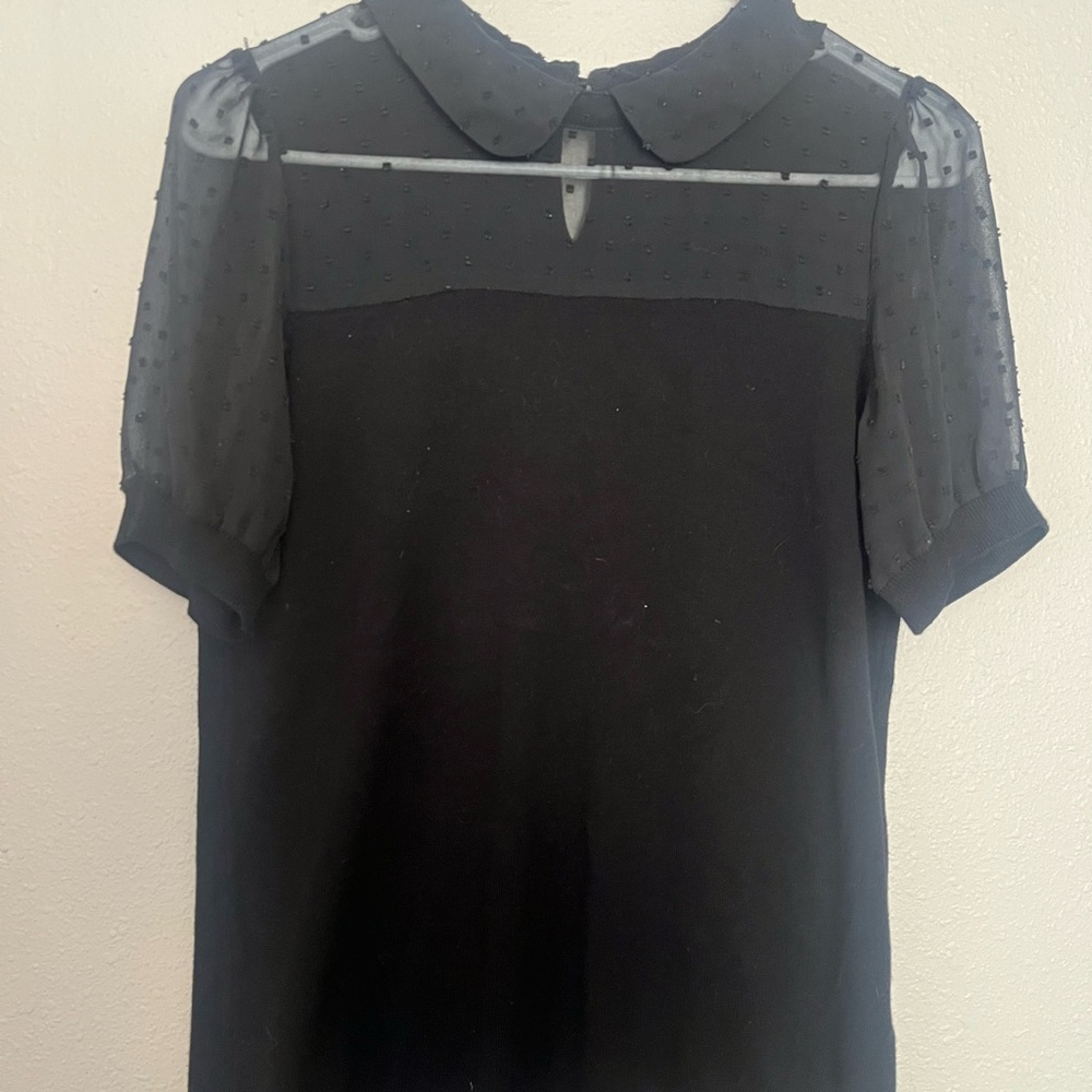 Adrianna Papell Black Blouse with Sheer Sleeves